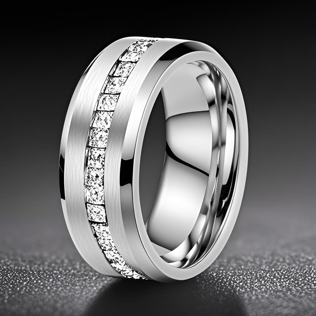 Men's Stainless Steel Brushed Band Ring With Square Zirconia Inlay Non-Fading Fashion Jewelry Trendy Finger Ring Gift