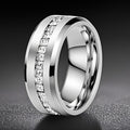 Men's Stainless Steel Brushed Band Ring With Square Zirconia Inlay Non-Fading Fashion Jewelry Trendy Finger Ring Gift