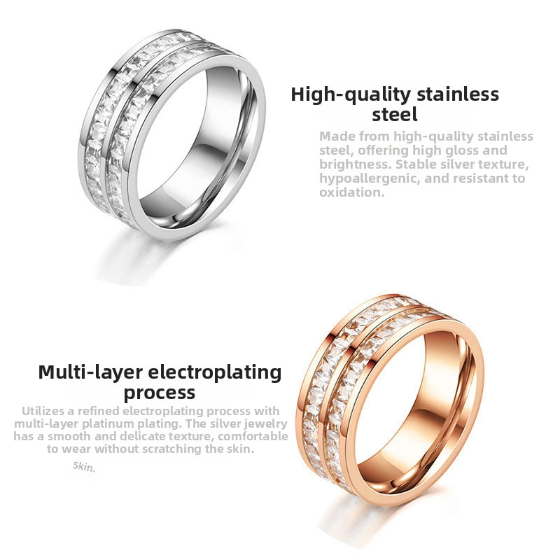 Eternity Ring For Women Titanium Steel Bling Cubic Zirconia Square Full Star Design Simple Chic Band Jewelry Gift