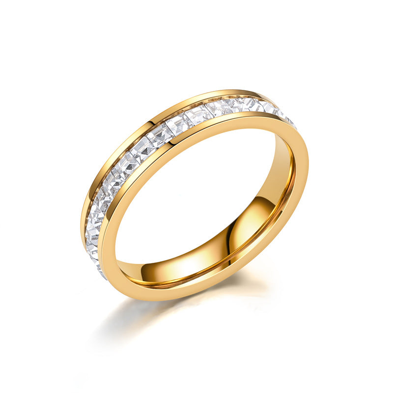 Eternity Ring For Women Titanium Steel Bling Cubic Zirconia Square Full Star Design Simple Chic Band Jewelry Gift