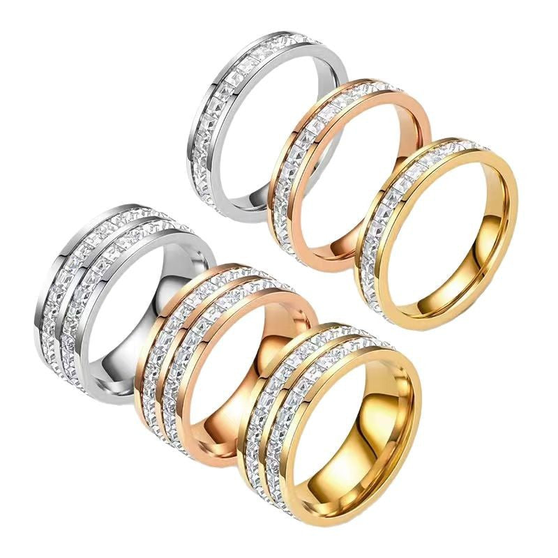 Eternity Ring For Women Titanium Steel Bling Cubic Zirconia Square Full Star Design Simple Chic Band Jewelry Gift